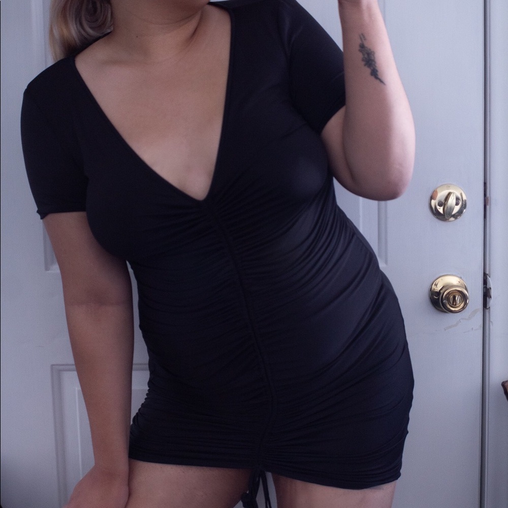 Fashion Nova Black Ruffle Tie Dress